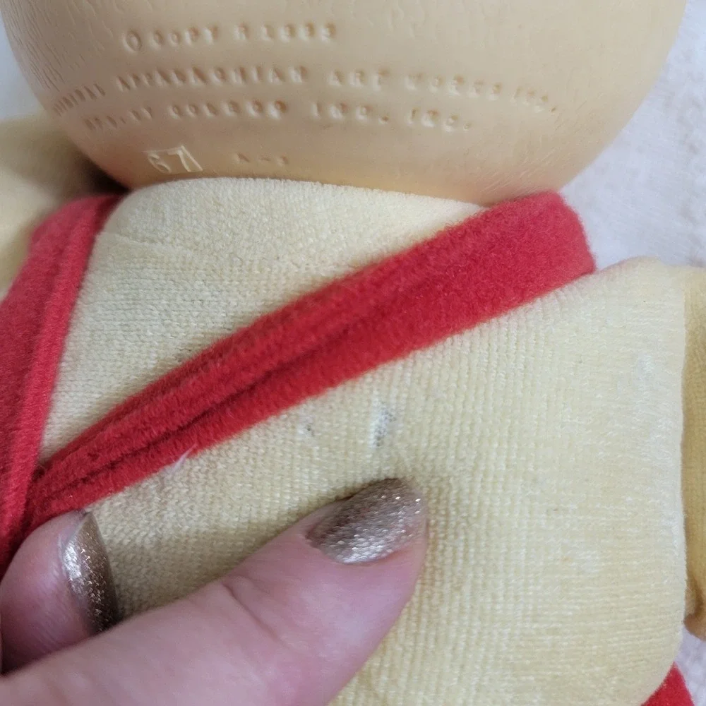 VTG 1985 Cabbage Patch Kids Koosas Plush Pet Dog Tan Cream Vinyl Head Red Romper